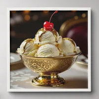 Ice Cream Sundae with Gold Syrup Blank Peel And Stick Photo Tile