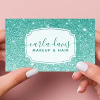 Modern Teal Ombre Glitter Chic Makeup Artist Business Card