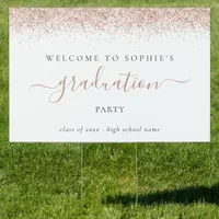 Rose Gold Glitter Name Welcome Graduation Party Sign