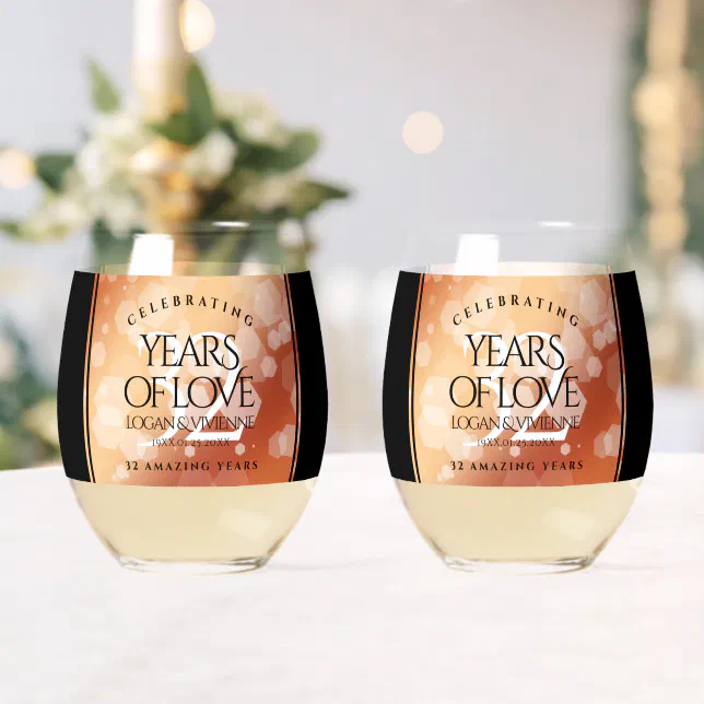 Elegant 32nd Bronze Wedding Anniversary Whiskey Glass