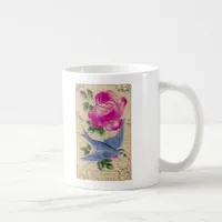 Blue Bird Pink Rose Coffee Mug
