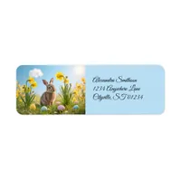 Cute Easter Bunny and Daffodils Label