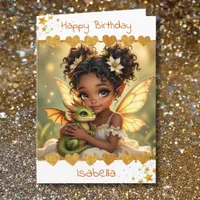 Cute Girl's Fairy and Dragon Themed Birthday Card