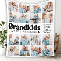 Grandkids Make Life Grand Custom 16 Photo Collage Fleece Blanket