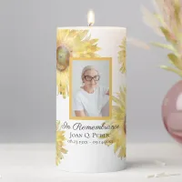 Yellow Sunflowers Watercolor Funeral Memorial Pillar Candle