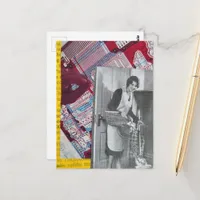 vintage ads for a vacuum and electronics collage postcard