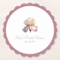 Elegant Chic Scalloped Blush Flower Bridal Shower Paper Coaster