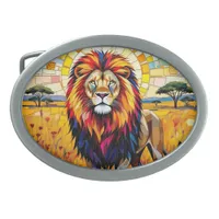 Vibrant Colorful Lion Mosaic   Belt Buckle