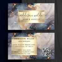 Elegant Navy Lavender And Gold Watercolor Marble Business Card