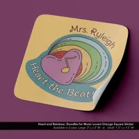 Heart and Rainbow: Doodles for Music Lovers Orange Square Sticker