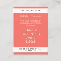 Food Allergy Alert Personalized Chef Card