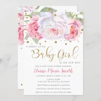 Watercolor Pink Blush Gold Floral Girl Baby Shower Invitation