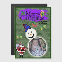 Santa & Snowman Your Photo Magnetic Christmas Card