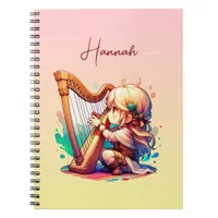 Cute Chibi Girl Playing Harp Personalized Notebook