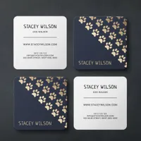 Elegant Gold And Navy Dog Walker | Pet Groomer Square Business Card