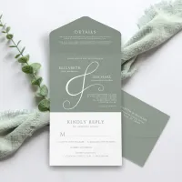 Modern Sage Green Ampersand Minimal Wedding All In One Invitation