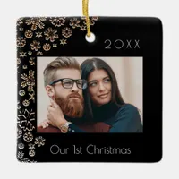 1st Christmas black photo newlyweds  Ceramic Ornament