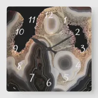 Black Agate Faux Marble Stone Gem Clock