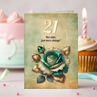 21st Birthday Vintage Emerald Green Rose Flower Foil Greeting Card