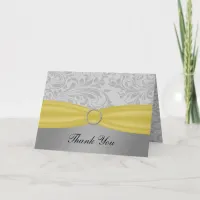 Gray Yellow  FAUX ribbon diamante buckle Wedding Thank You Card