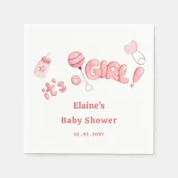 Its a Girl Baby Things Pink Girl Baby Shower Napkins