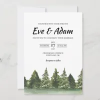 Forest Pine Tree Boho Watercolor Winter Wedding Invitation