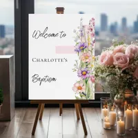 Baptism pink florals cross girl welcome sign