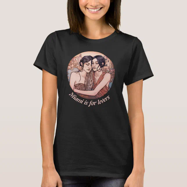 Miami Downtown Women Cuddling Lesbians Drawing T-Shirt