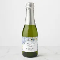 Blue Hydrangea Flowers Watercolor Wedding Sparkling Wine Label