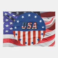 USA - American Flag and Stars in Circle Kitchen Towel