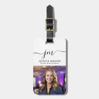 Elegant Script Monogram Personalized Photo Contact Luggage Tag