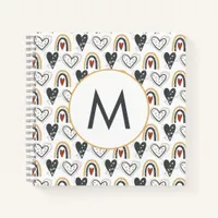 Cute Rainbow Hearts Boho Pattern Monogram Initial Notebook