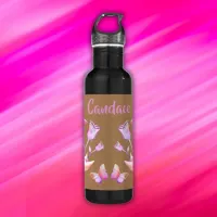 Pretty Pink- Moon, Butterfly, Floral - Monogram | Stainless Steel Water Bottle