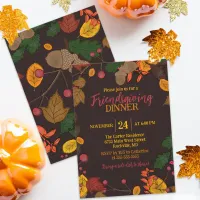 Autumn Leaves Acorns Berries Friendsgiving Dinner Invitation