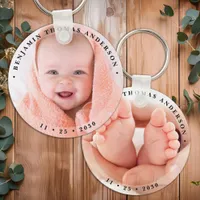 Modern Newborn Baby Personalized Simple Photo  Keychain