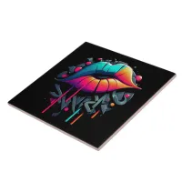 Vibrant Graffiti-Style Colorful Lips Ceramic Tile