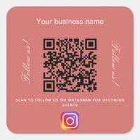 Red brown business name qr code instagram square sticker