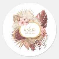 Boho Oasis Wedding Floral Frame ID959 Classic Round Sticker