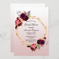 Dusty rose burgundy flower geometric bridal shower invitation
