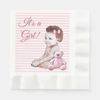 Pink, Its a Girl, African American baby Napkins