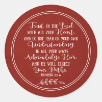 Rustic Red Bible Verse Christian Typography Classic Round Sticker