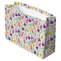 Daffodil Yellow, Iris Purple, Hyacinth Pink Floral Large Gift Bag