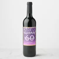 60th birthday party diamonds glitter purple pink wine label