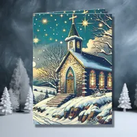 Pretty Church on a Winter Personalized Christmas Holiday Card