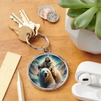 (AI Generated ) Jesus on a polar bear  Keychain