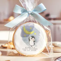 Penguin Moon Watercolor Baby Shower Sugar Cookie