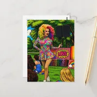 A Beautiful  Drag Queen in Park Colorful Pop Art Postcard