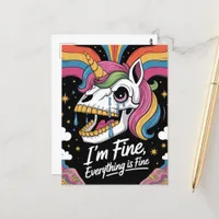 Crying Unicorn Skull Im Fine Everything is Fine Postcard