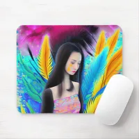 Abstract Beautiful but Sad Asian Girl Colorful AI Mouse Pad