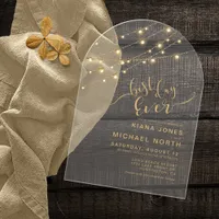 Modern String Lights Best Day Ever Gold ID585 Acrylic Invitations